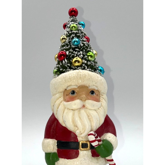 Retro Christmas Santa Holding Candy Cane Bottle Brush Tree Head Ho Ho Ho Holiday - Picture 11 of 16